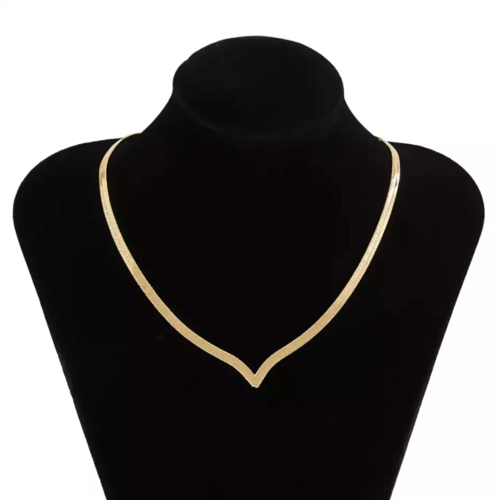 Flat‎ snake link chain choker gold plated necklace